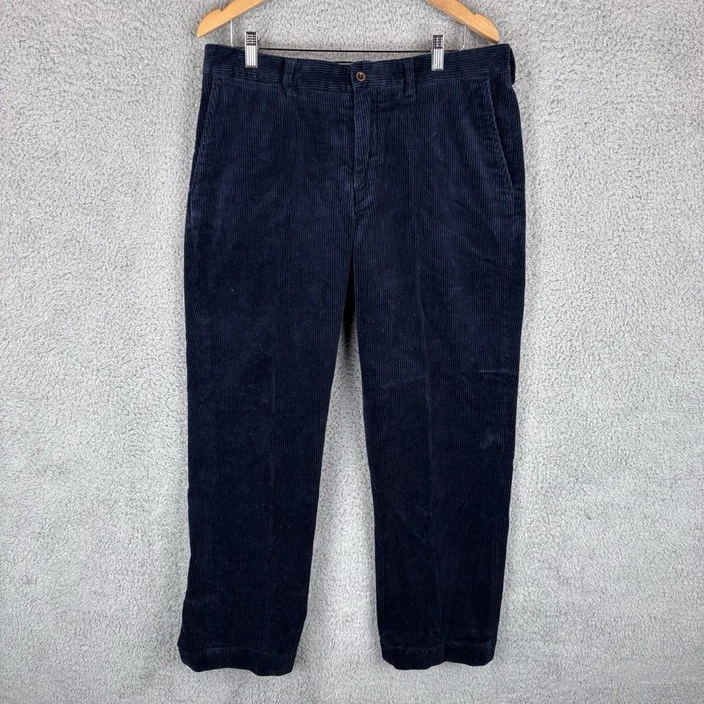 Vintage Polo Ralph Lauren Preston Corduroy Pant Mens Size 35x30 Navy Flat Front